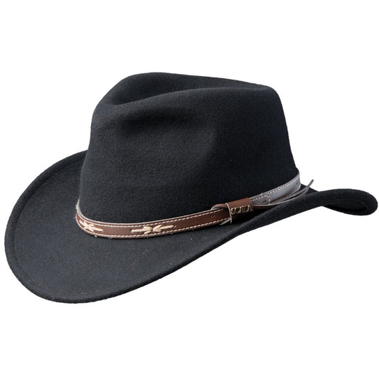 Hat (DF12) - Dorfman Phoenix Water Repellent Wool Felt Outback Crushable Outback, 3" Brim Leather Band