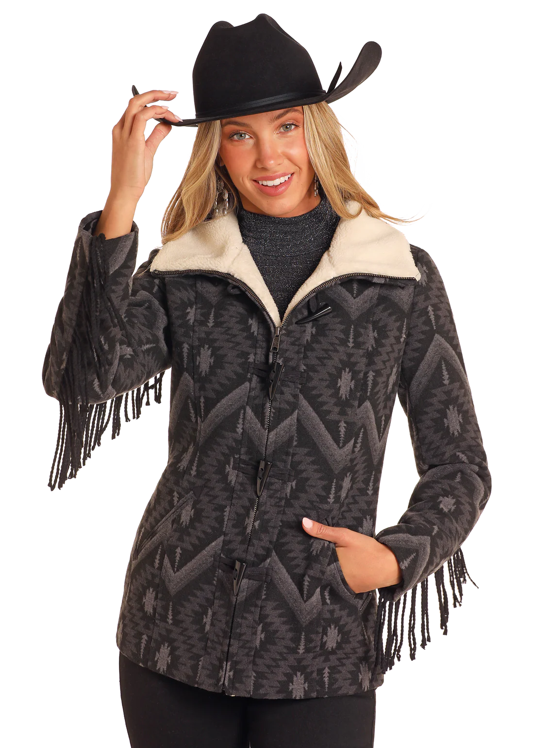 Jacket Women's (DW92C04060) Panhandle Women's Fringe Aztec Jacquard Jacket