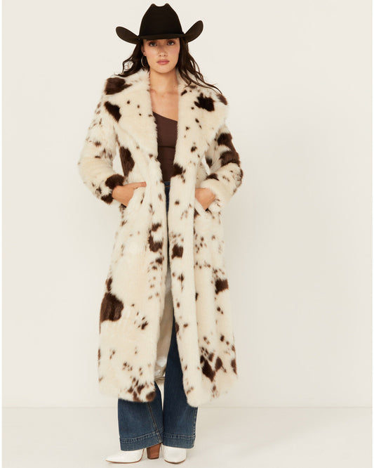 Jacket Women's SZN-2026 (DW92C0 4155) Powder River Outfitters Cow Print Duster Faux Fur Coat