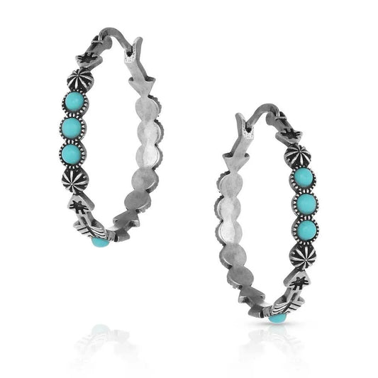Earrings (ER5032) - Montana Silversmith Round N Round Turquoise Hoop Earring
