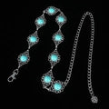 Belt (EVFV4M8928X) Bohemian Vintage Silver-Tone Waist Chain with Turquoise-Coloured Oval Accents