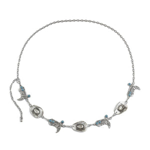 Belt (EVFV5356W5E) Western Cowboy Style Waist Chain Silver Plated Iron Alloy Turquoise Charms Boot Hat Pendant Punk Belly Body Chain