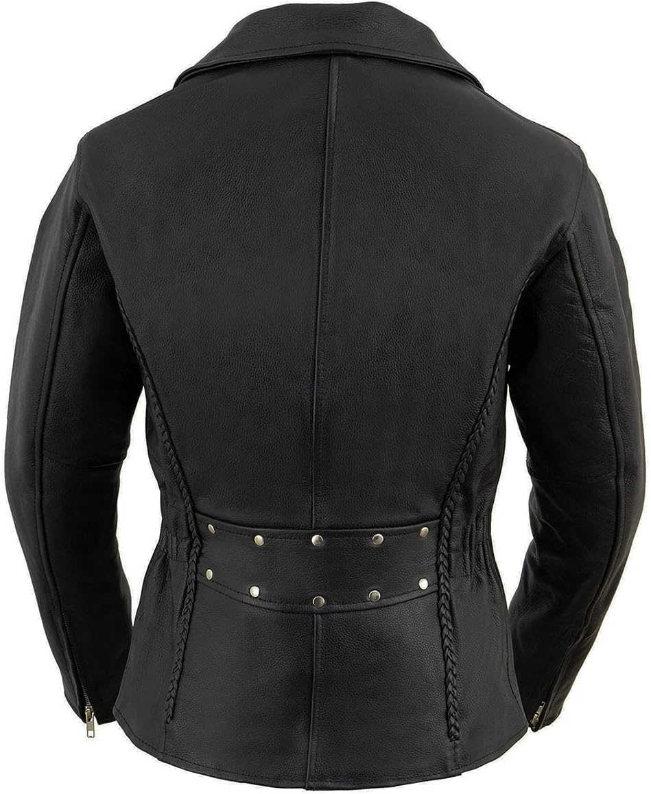 Leather Jacket (LKL2710) - Women's Black Braided