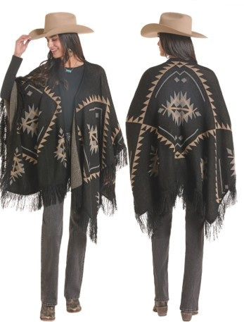 Top Women's SZN-OCT26 (LW27T10251) - Panhandle Slim Aztec Print Open Poncho w/Fringe