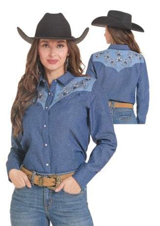 Top Women's SZN-OCT26 (LWN2S10242) - Panhandle Slim Retro Embroidered Denim Snap