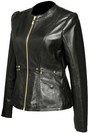 Leather Jacket CO (M94BOBO) Women's Biker Studded Lamb Skin Black