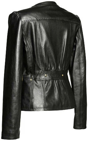 Leather Jacket CO (M94BOBO) Women's Biker Studded Lamb Skin Black