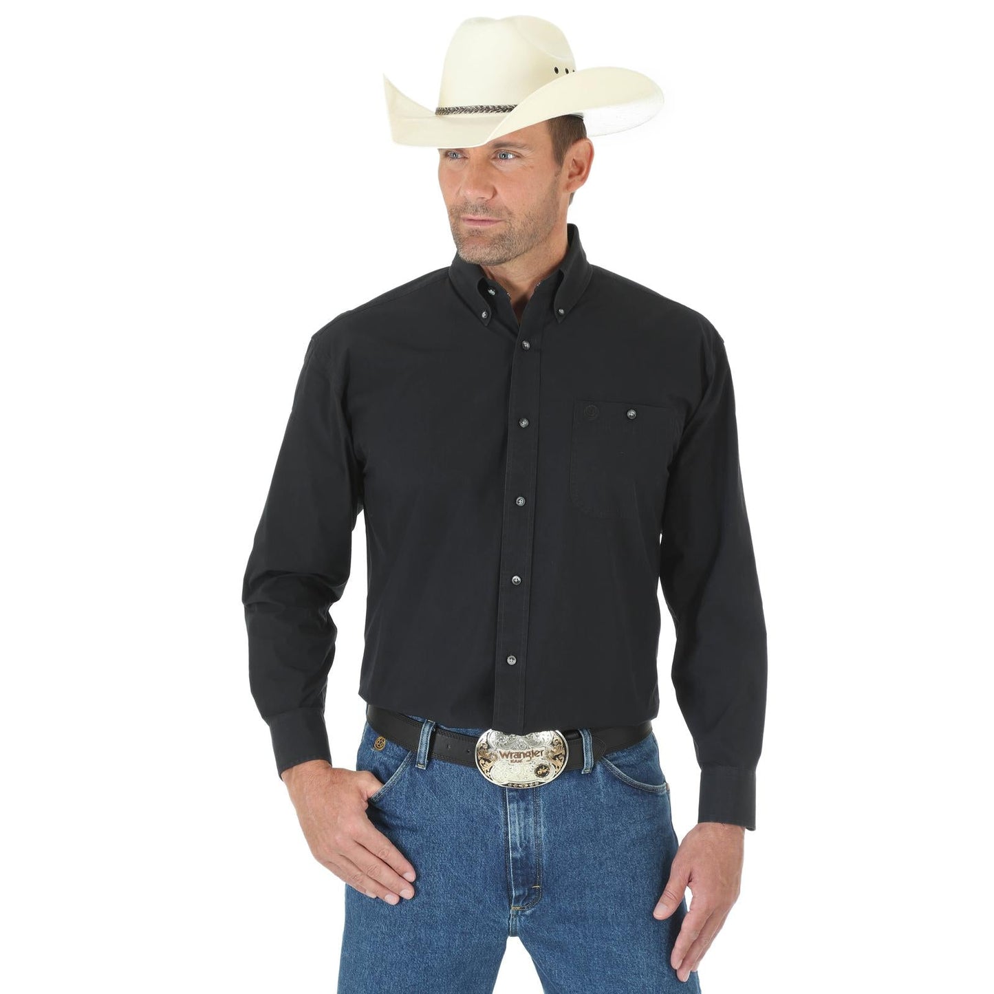 Top Men's (112345802) - Wrangler® George Straight Collection Long Sleeve Button Up in Black