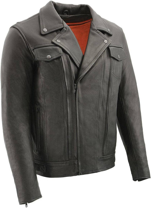 Leather Jacket CLCL (MLM1520) - Men's Pistol Pete Cowhide with Hidden Zip, Black