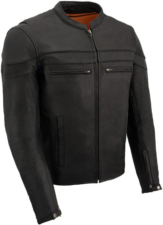 Leather Jacket (MLM1525) - Men’s Lightweight Sporty Scooter Crossover Jacket