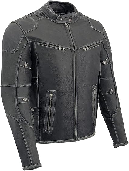 Leather Jacket SO (MLM1536) - Men's Racing Scooter, Grey