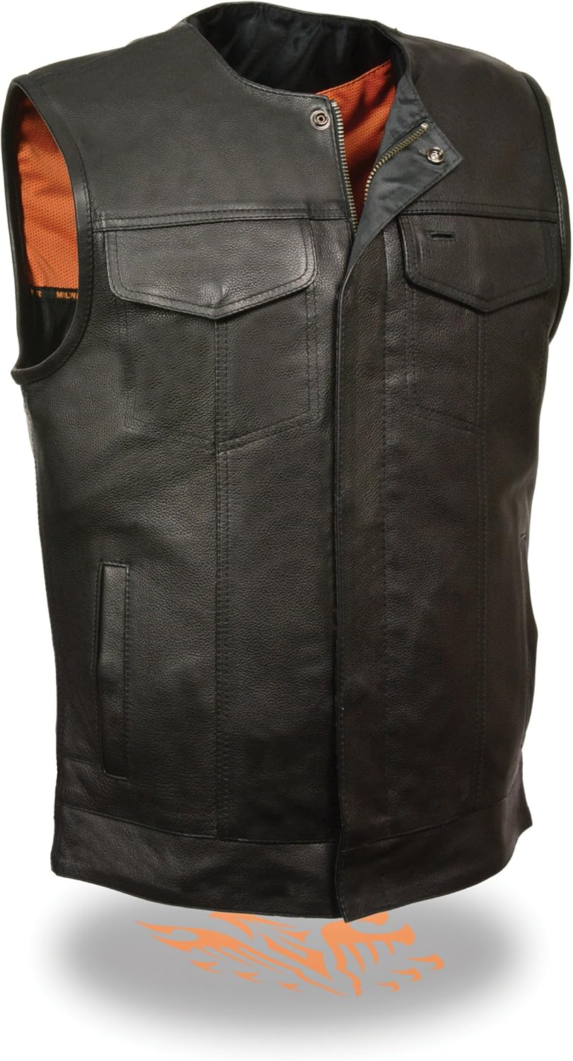 Leather Vest (MLM3511) - Men's Black Leather Vest
