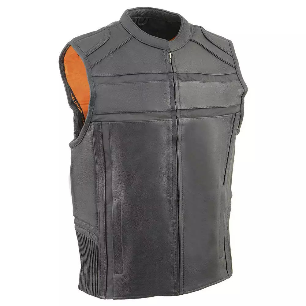 Leather Jacket SO (MLM3560) - Men’s Scooter with Reflective Strip, Black
