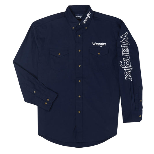 Top Men's (MP2327N) - Wrangler® Logo Long Sleeve Shirt - Navy
