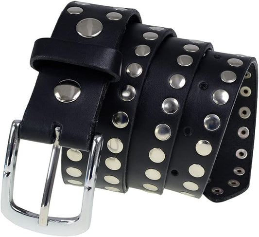 Belt (MP7100) - Black with 2 Row Studs/Flat Rivets, Single Pin