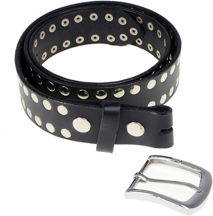 Belt (MP7100) - Black with 2 Row Studs/Flat Rivets, Single Pin