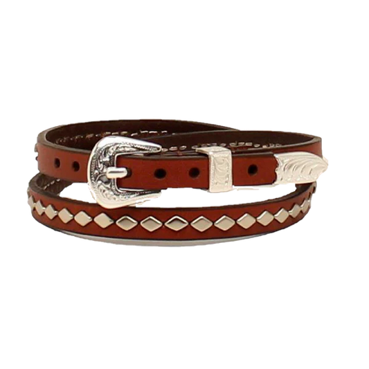 Hatband (0201102) - Brown Leather with Diamond Studs