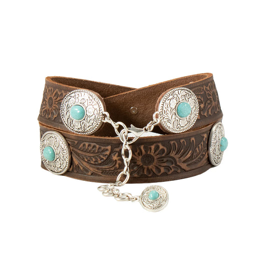 Belt DC (N320000502) - Women's Nocona 31.5" FlrlEmbs Leather TQConcho, BRN