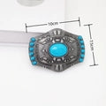 Buckle (375529-) - Vintage Belt Buckle Turquoise Inlay Oval Bohemian - NEW