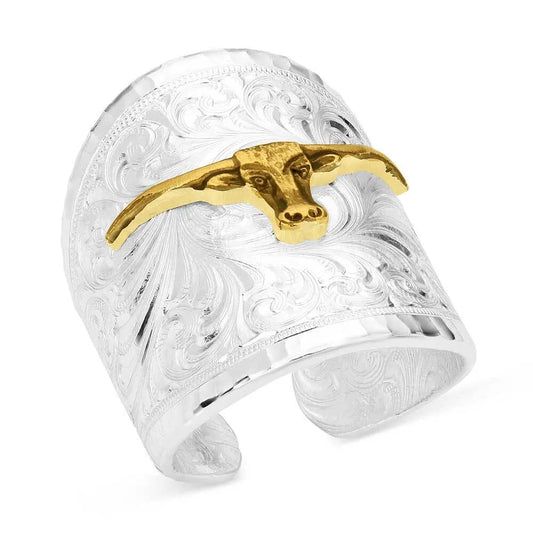 Ring (RG155-384S) Montana Silversmith Out West Ring with Longhorn - New
