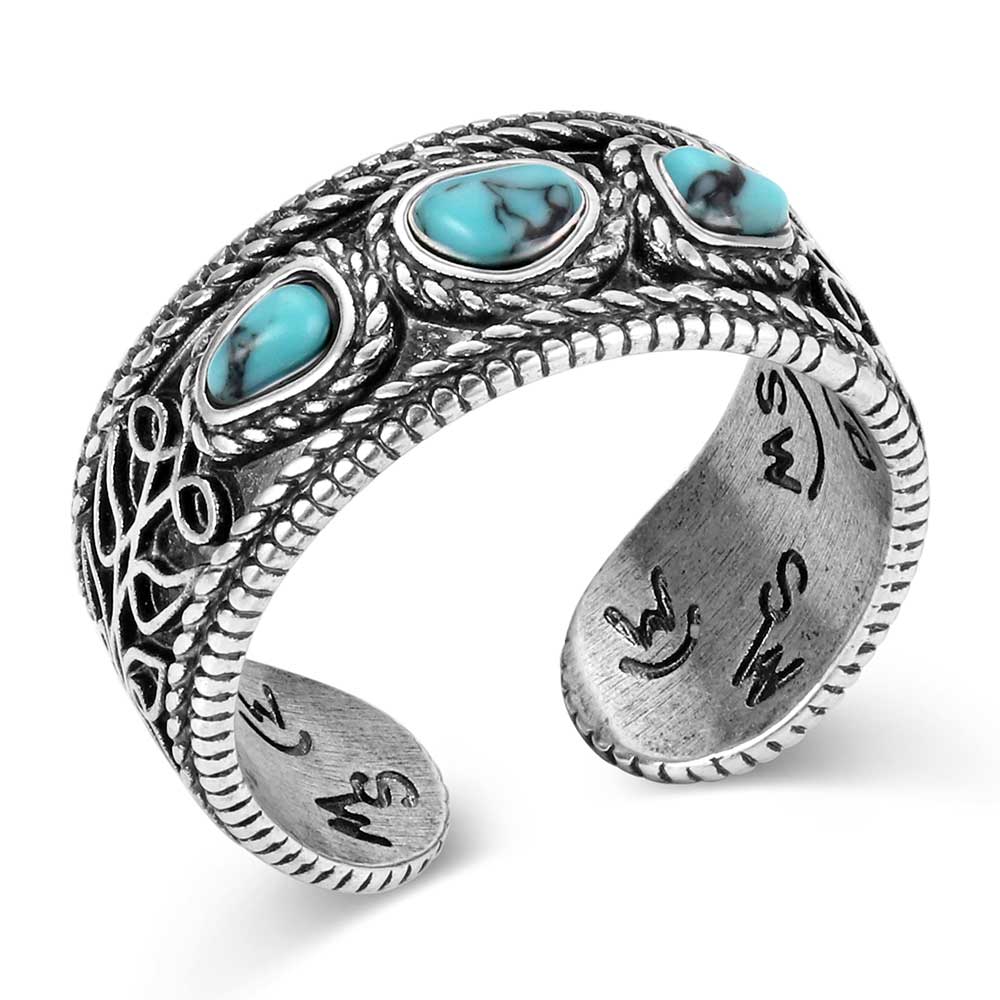 Ring (RG6604) Montana Silversmith Boot Stitch Turquoise Open Ring-NEW! 2026
