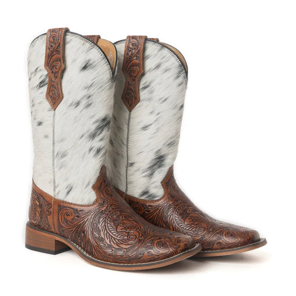 Boot Women's (S-12734) - Myra Savanna Handtooled Leather Boots in Black & White Fur NEW-2026 (Copy)