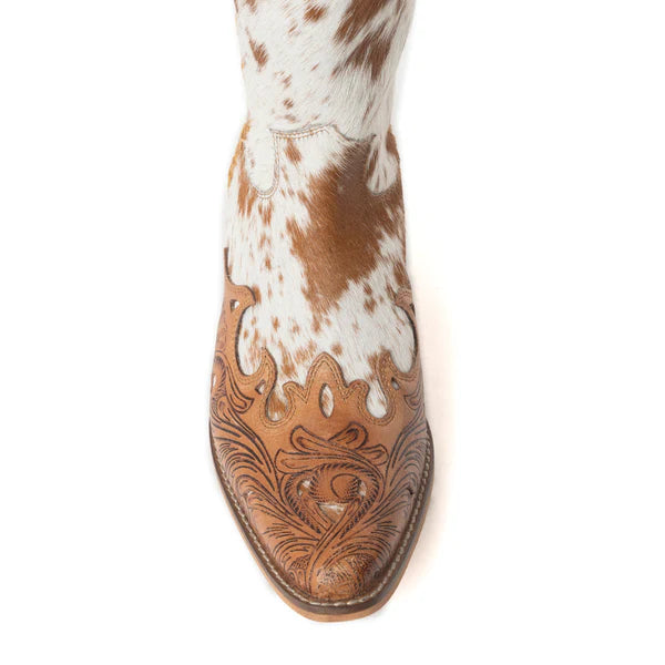 Boot Women's (S-12739) - Dakota Dust Handtooled Boots in Tan & White  NEW!
