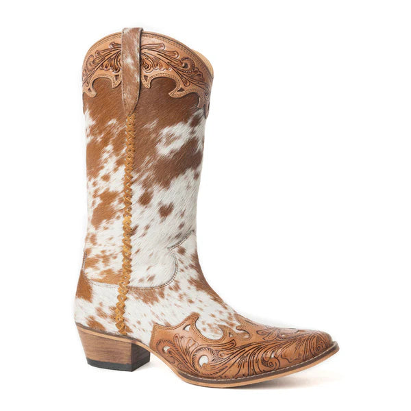 Boot Women's (S-12739) - Dakota Dust Handtooled Boots in Tan & White  NEW!
