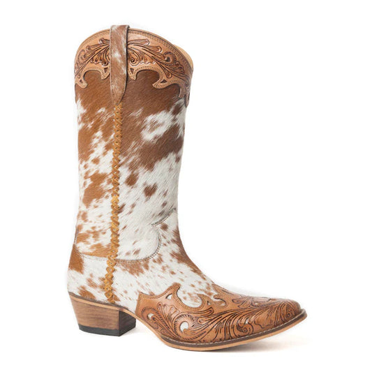 Boot Women's (S-12739) - Dakota Dust Handtooled Boots in Tan & White  NEW!