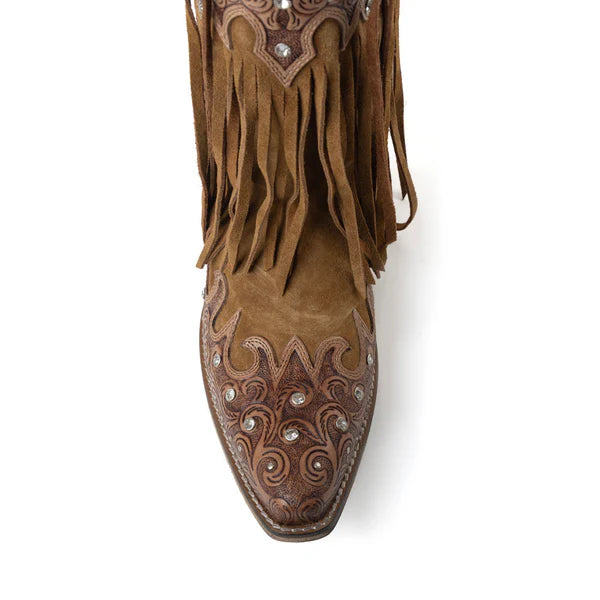Boot Women's (S-14071) - Myra Goldrush Gleam Fringed Handtooled Leather Boots in Dusty Oak  NEW!