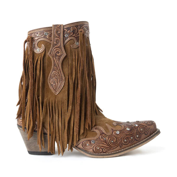 Boot Women's (S-14071) - Myra Goldrush Gleam Fringed Handtooled Leather Boots in Dusty Oak  NEW!