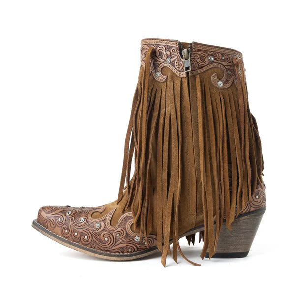 Boot Women's (S-14071) - Myra Goldrush Gleam Fringed Handtooled Leather Boots in Dusty Oak  NEW!