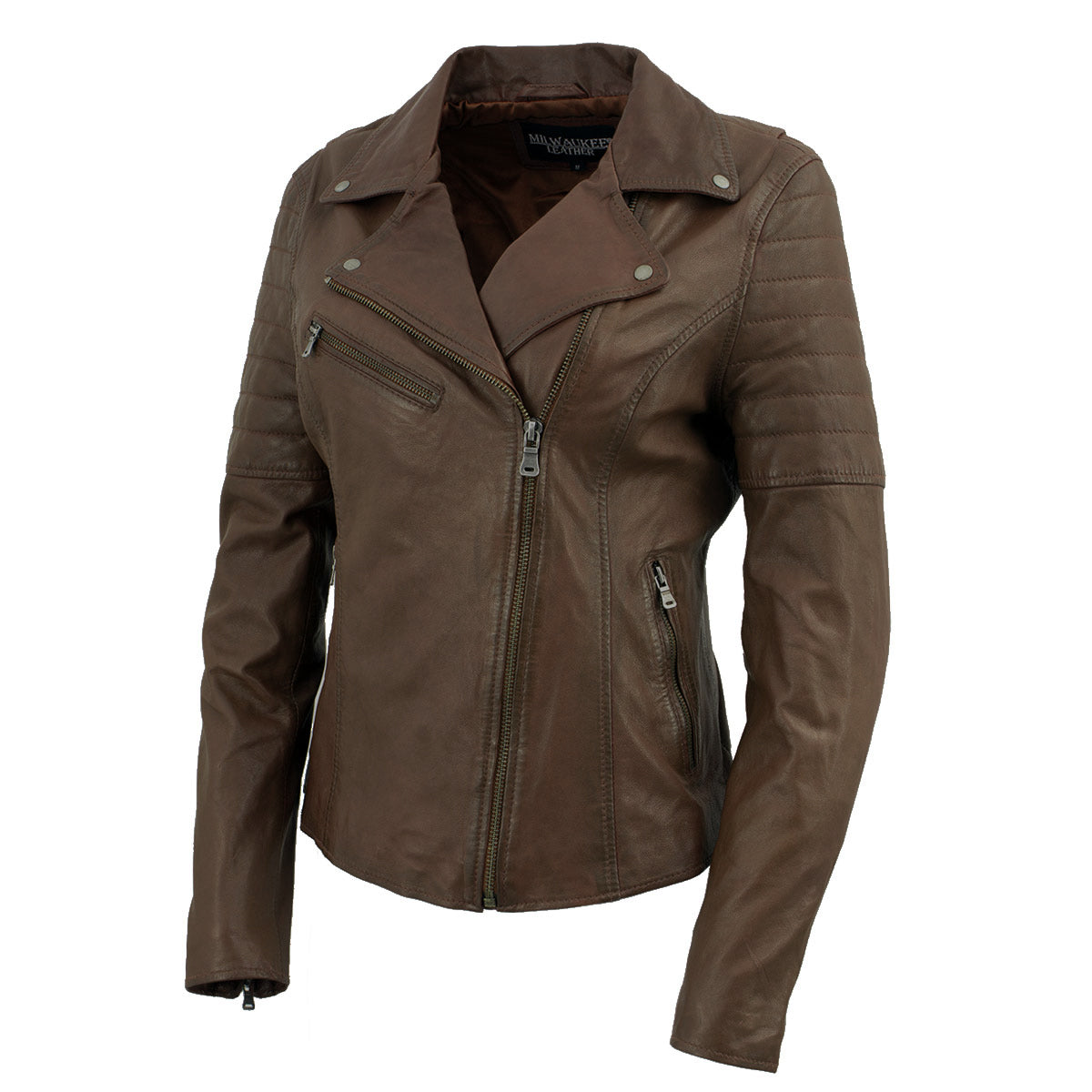 Leather Jacket (SFL2812) Milwaukee Leather Women's Vintage Motorcycle Inspired Vegan Tan - Brown