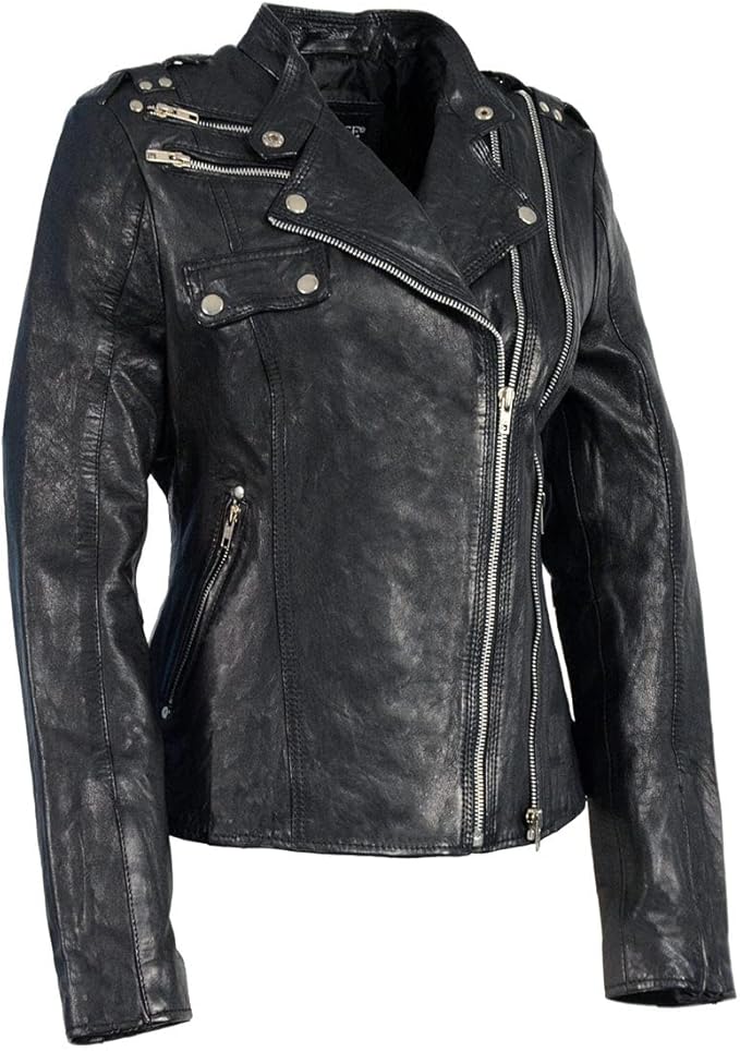 Leather Jacket (SFL284) - Women's Lightweight Biker Fashion Jacket