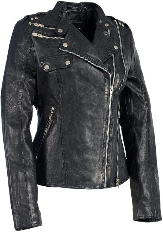 Leather Jacket (SFL284) - Women's Lightweight Biker Fashion Jacket