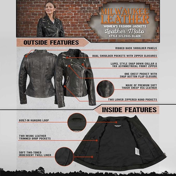 Leather Jacket (SFL284) - Women's Lightweight Biker Fashion Jacket