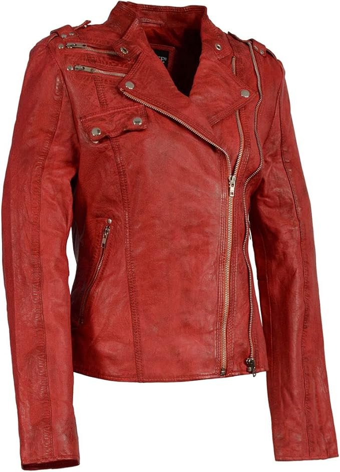 Leather Jacket (SFL284) - Women's Lightweight Biker Fashion Jacket