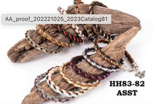 Bracelet (HH83-82) - French Braid w/ Beads, assorted