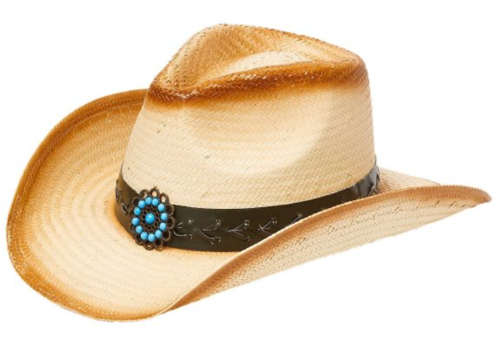 Hat (CH20-2284) - Saddleback Western Toyo Straw w/ Turquoise Beads