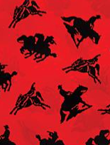 Scarf (0905804) - 100% Silk Wild Rag Neck Scarf, Red with Black Horses