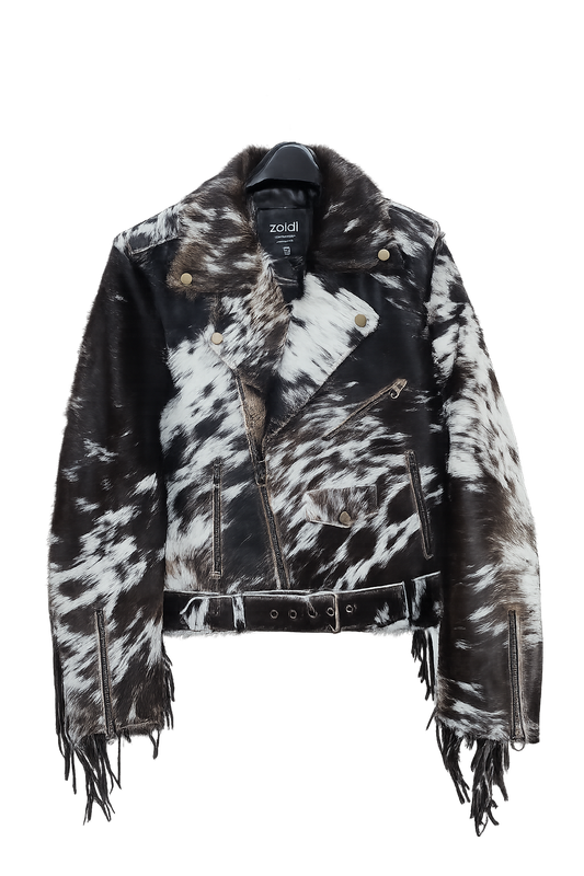 Leather Jacket (WFUR110313) - Women's, Fur and Fringe - NEW!