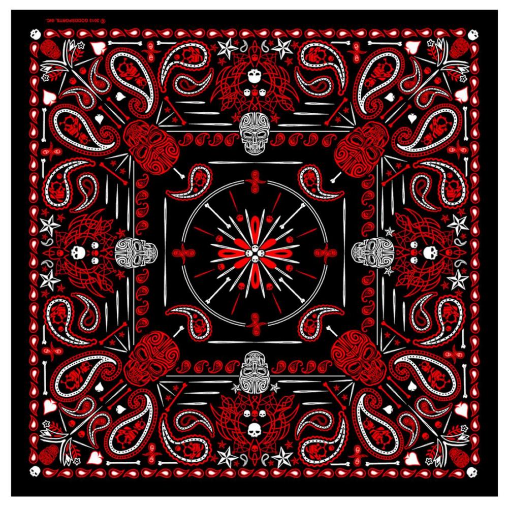 Bandana (BAB1070) - Hot Leathers Red Paisley Skulls