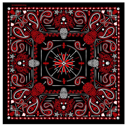 Bandana (BAB1070) - Hot Leathers Red Paisley Skulls