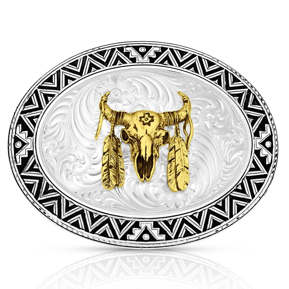 Buckle (56910-447) – Montana Silversmiths Dancing Compass Buckle with Buffalo Skull