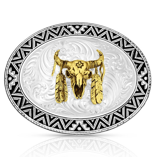 Buckle (56910-447) – Montana Silversmiths Dancing Compass Buckle with Buffalo Skull