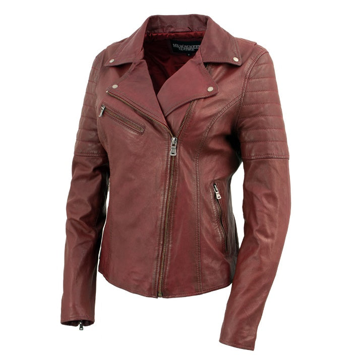 Leather Jacket (SFL2870) - Women's Lightweight Biker Fashion Jacket