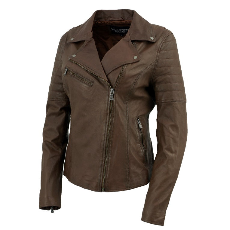 Leather Jacket (SFL2870) - Women's Lightweight Biker Fashion Jacket