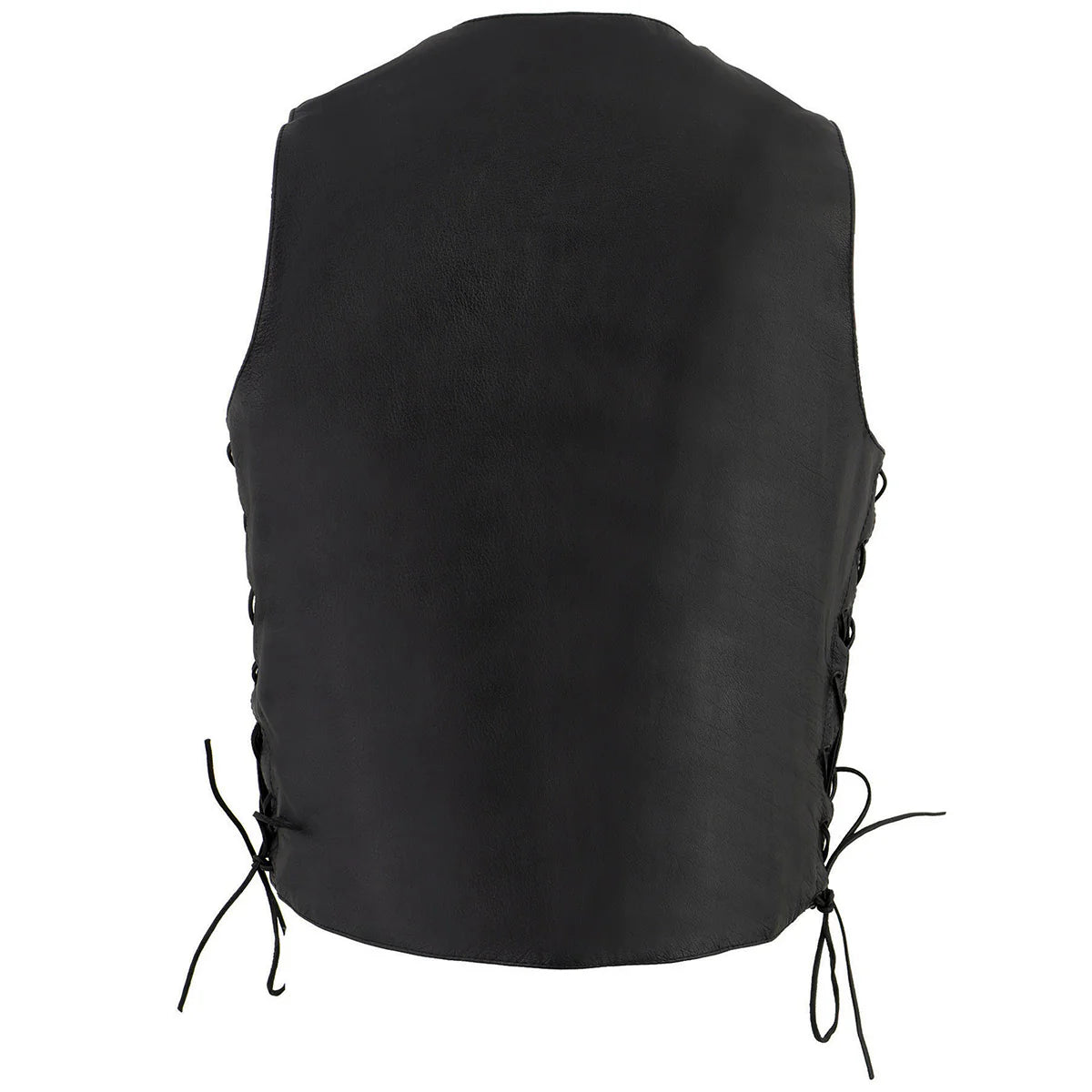 Leather Vest (LKM3731) Men's Classic Side lace V-Neck Motorcycle Rider Vest Black.