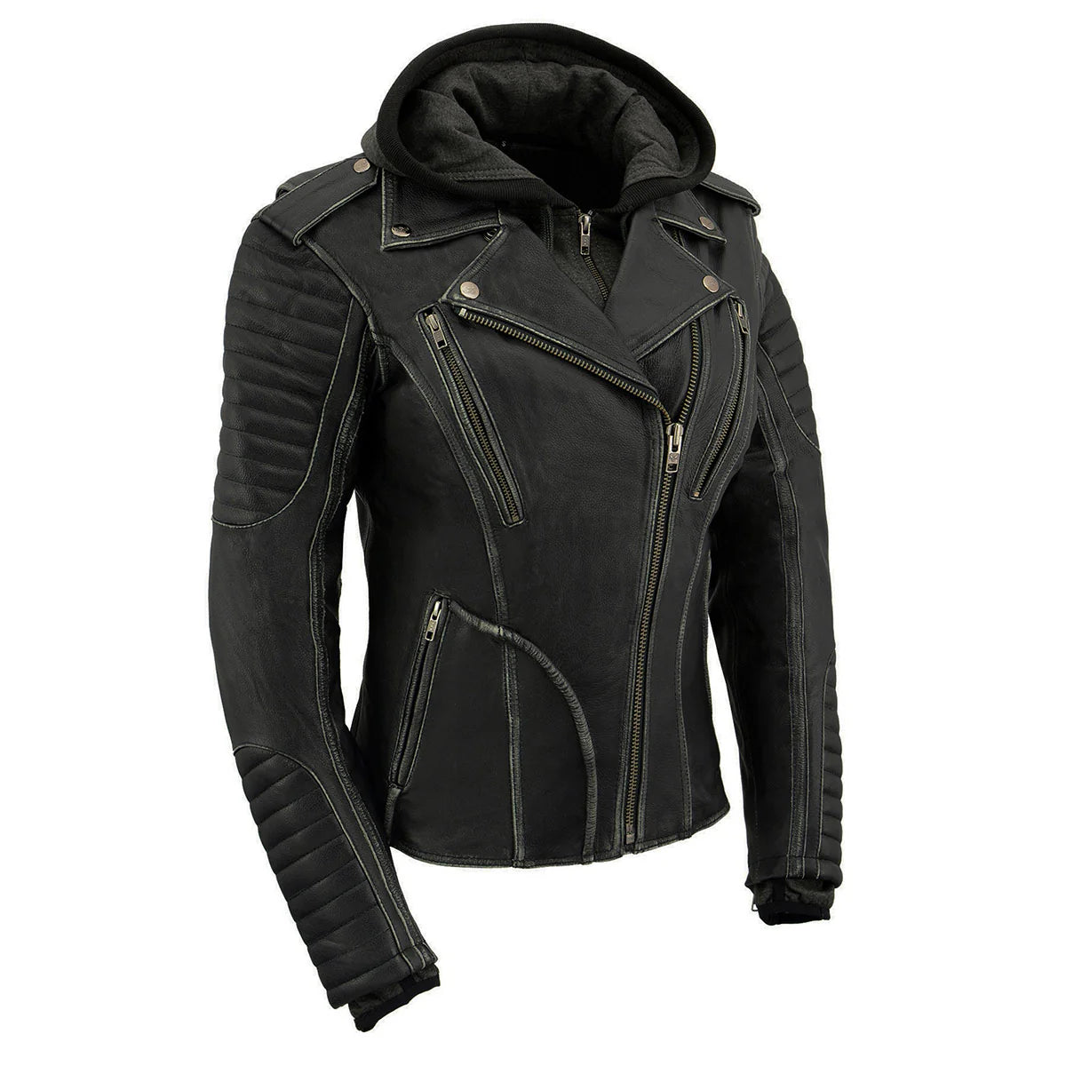 Leather Jacket  (MLL2516) - Women’s Milwaukee Leather Jacket with Hoodie-Black