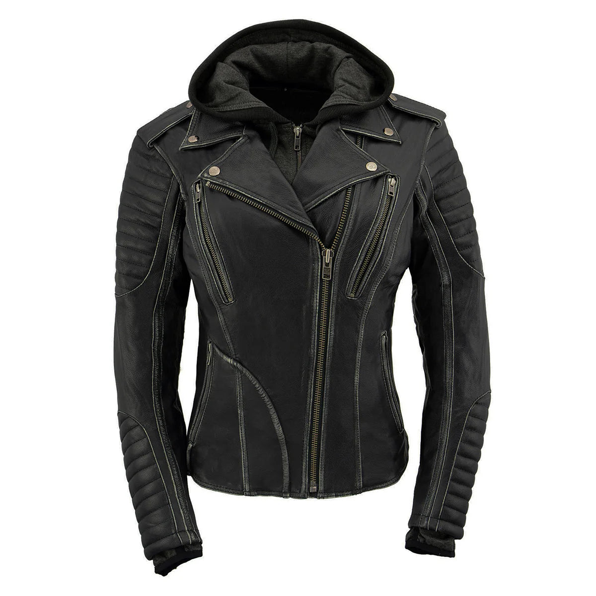 Leather Jacket  (MLL2516) - Women’s Milwaukee Leather Jacket with Hoodie-Black